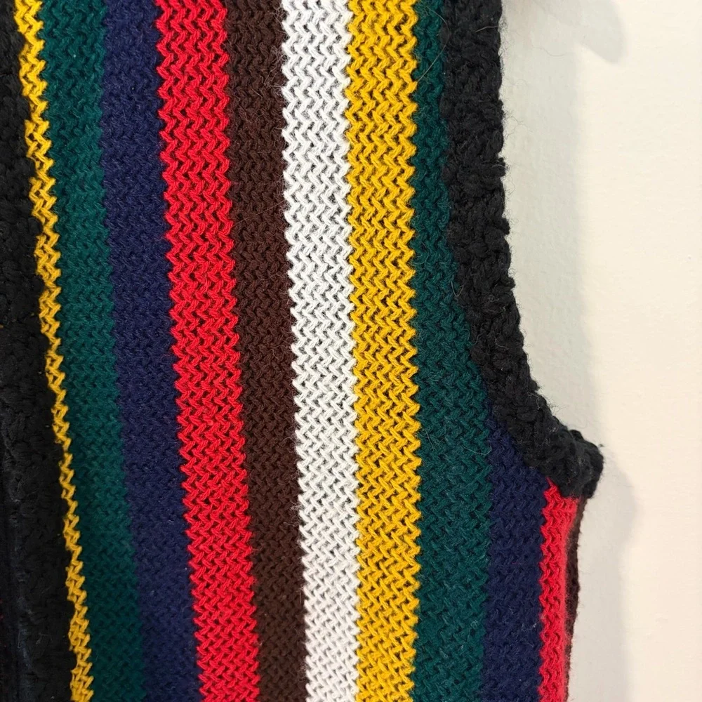 Vintage Sears Cardigan Sweater Vest Striped Fringe 60s 70s Boho Hippie Mod Knit